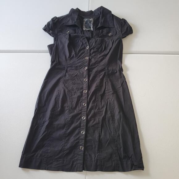 Y2K Guess Jeans Dress Womens Large Button Up Collared Short Sleeve TVD Grunge - Picture 1 of 10